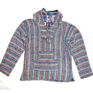 El Paso Woven Striped Multicolor Drug Rug Hoodie Sweater Jacket Pullover Size M